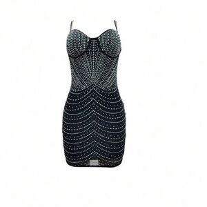 Black Rhinestone Embellished Mini Dress